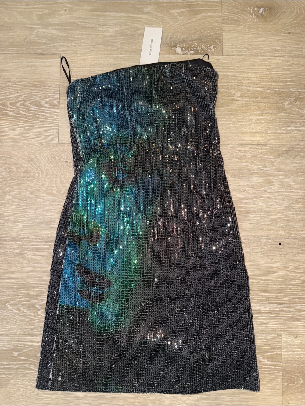 Urban Outfitters Black Sequin Mini Dress with Iridescent Green-Blue Sheen
